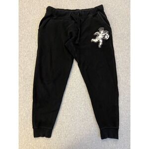 Muerte Sweatpants Men's Large Black Jogger Flying Angel Patch Streetwear Fleece